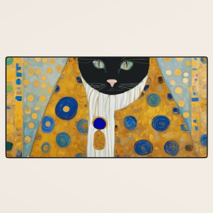 Klimt Cat with Green Eyes and Warm Shawl Desk Mat Gallery Image 3