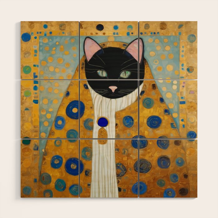 Klimt Cat with Green Eyes and Warm Shawl Wood Wall Art Gallery Image 1