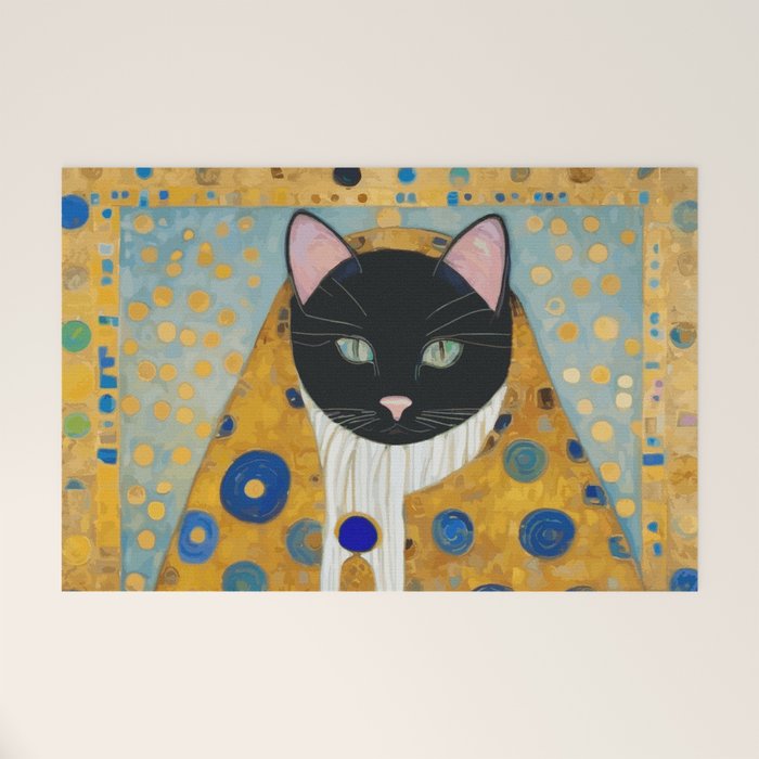 Klimt Cat with Green Eyes and Warm Shawl Welcome Mat Gallery Image 1