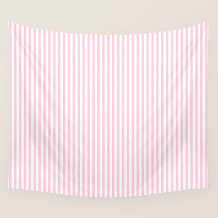 Pastel Pink and White Fine Stripes Vertical Pattern Wall Tapestry Gallery Image 1