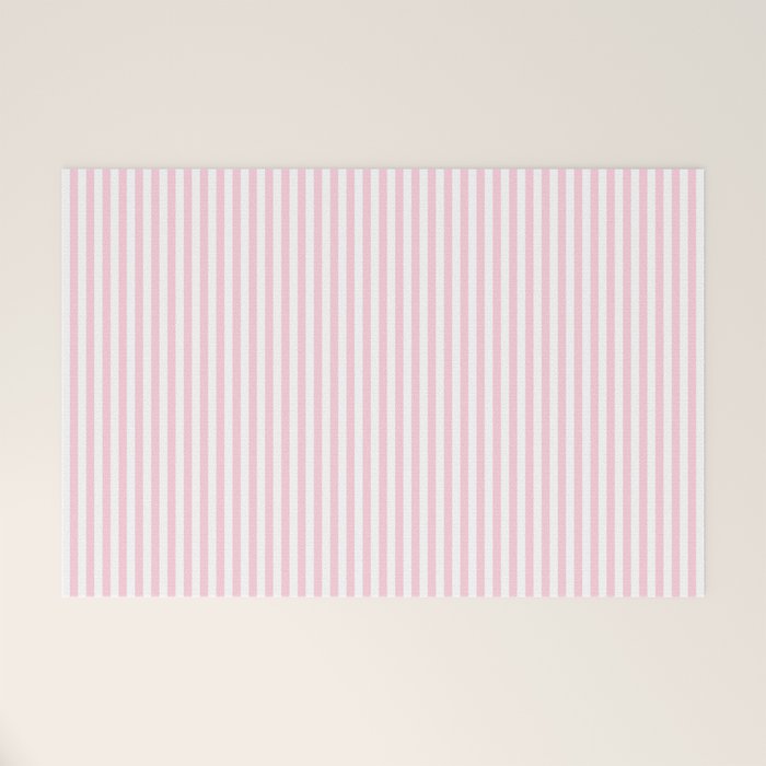 Pastel Pink and White Fine Stripes Vertical Pattern Welcome Mat Gallery Image 1