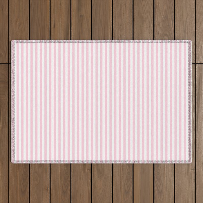 Pastel Pink and White Fine Stripes Vertical Pattern Outdoor Rug Gallery Image 1