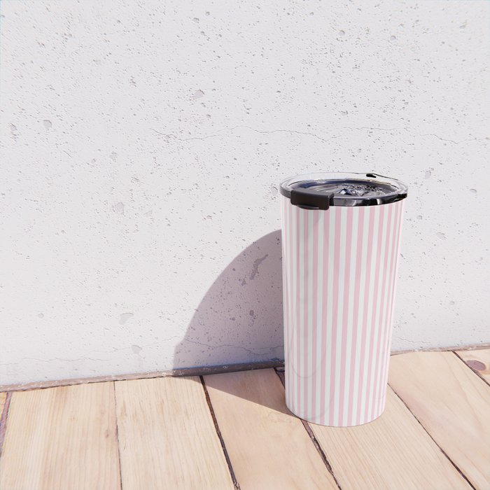 Pastel Pink and White Fine Stripes Vertical Pattern Travel Mug Gallery Image 4