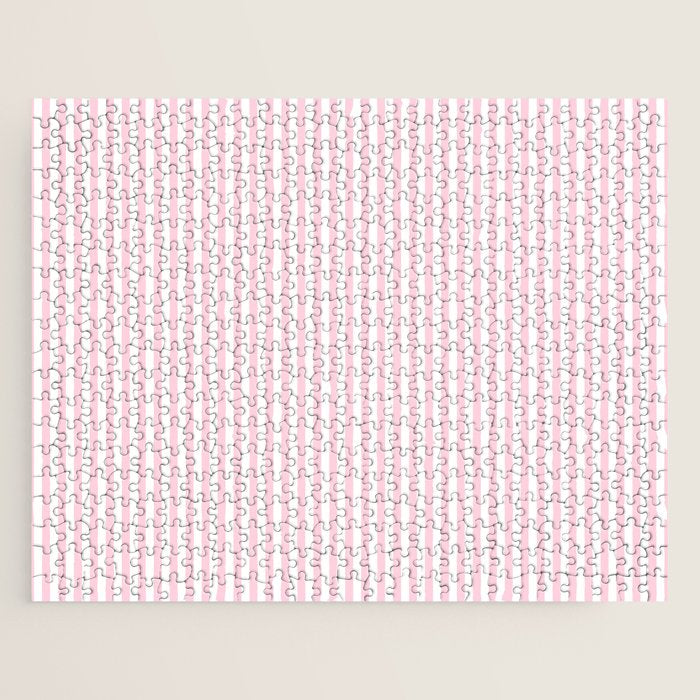 Pastel Pink and White Fine Stripes Vertical Pattern Jigsaw Puzzle Gallery Image 1