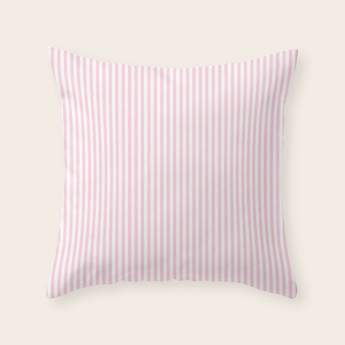 Pastel Pink and White Fine Stripes Vertical Pattern Throw Pillow Gallery Image 1