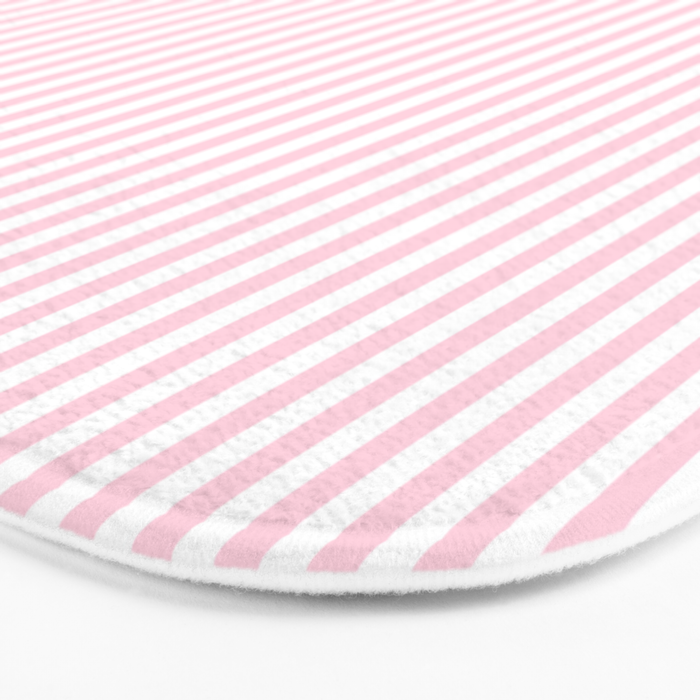 Pastel Pink and White Fine Stripes Vertical Pattern Bath Mat Gallery Image 3