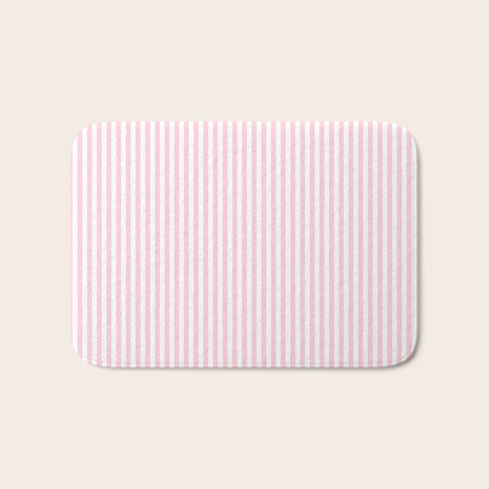 Pastel Pink and White Fine Stripes Vertical Pattern Bath Mat Gallery Image 1