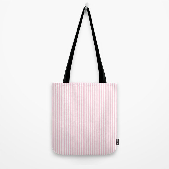 Pastel Pink and White Fine Stripes Vertical Pattern Tote Bag Gallery Image 2