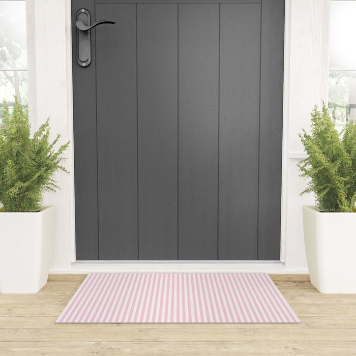Pastel Pink and White Fine Stripes Vertical Pattern Welcome Mat Gallery Image 3