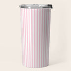 Pastel Pink and White Fine Stripes Vertical Pattern Travel Mug Gallery Image 2