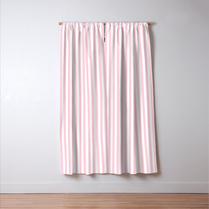 Pastel Pink and White Fine Stripes Vertical Pattern Window Curtain Gallery Image 3