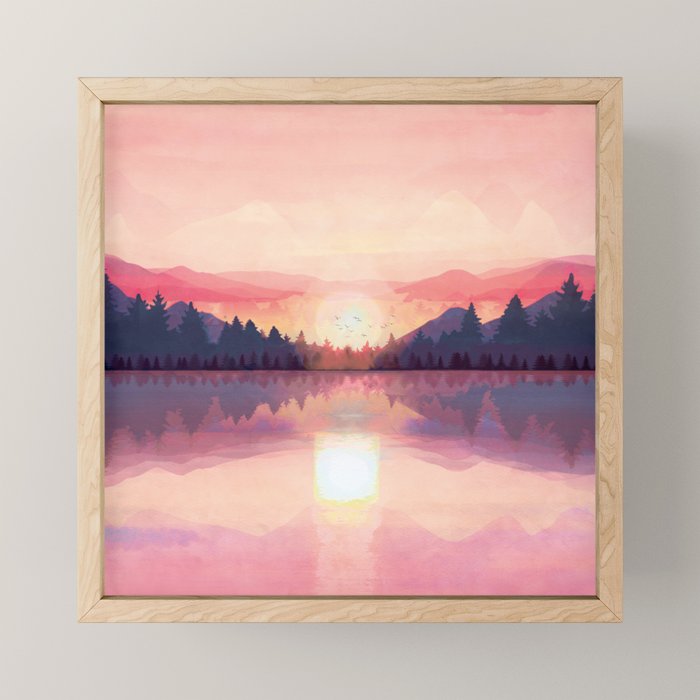 Morning Sunshine over the Peaceful Mountain Lake Mini Art Print Gallery Image 1