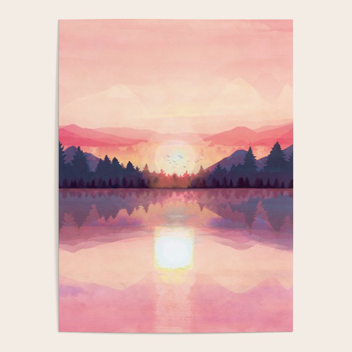 Morning Sunshine over the Peaceful Mountain Lake Poster Gallery Image 4