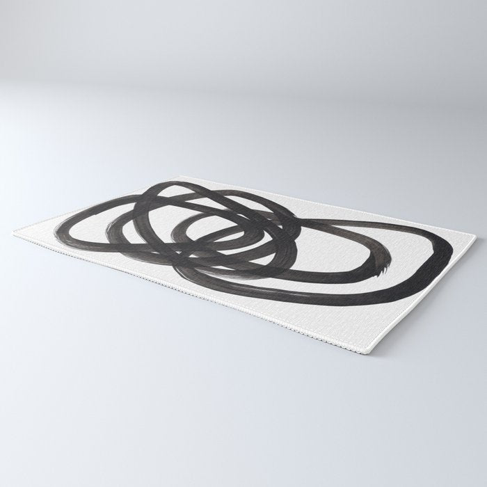 Black And White Minimalist Mid Century Abstract Ink Art Circle Swirls Black Circles Minimal Rug Gallery Image 3