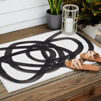 Black And White Minimalist Mid Century Abstract Ink Art Circle Swirls Black Circles Minimal Outdoor Rug Gallery Image 2