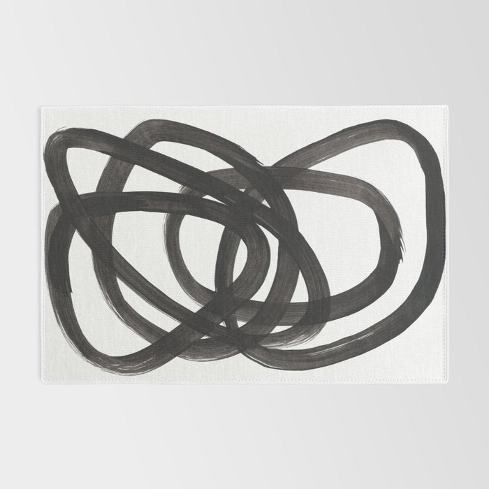 Black And White Minimalist Mid Century Abstract Ink Art Circle Swirls Black Circles Minimal Rug Gallery Image 2