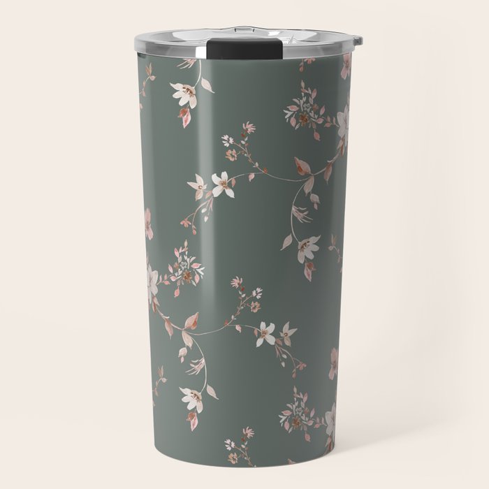 Watercolor Wildflowers - Sage Pink Travel Mug Gallery Image 1