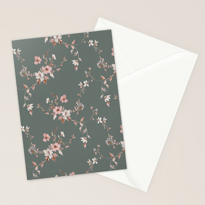 Watercolor Wildflowers - Sage Pink Stationery Card Gallery Image 2