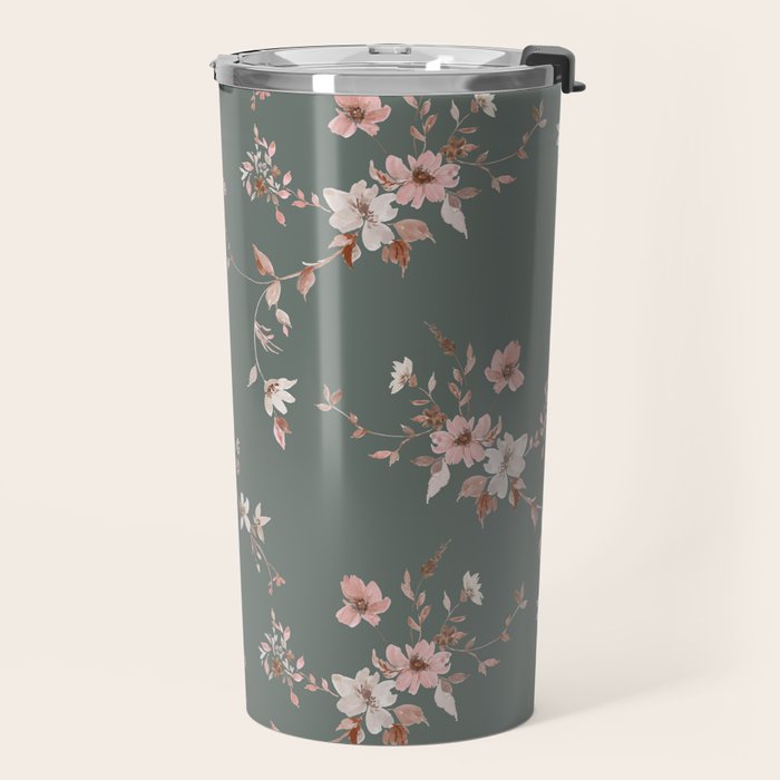 Watercolor Wildflowers - Sage Pink Travel Mug Gallery Image 2