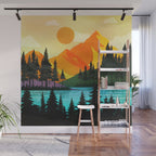 Colorful sunset near the peaceful forest lake Wall Mural Gallery Image 1