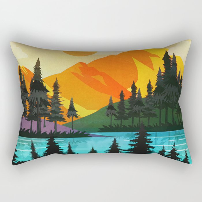 Colorful sunset near the peaceful forest lake Rectangular Pillow Gallery Image 1