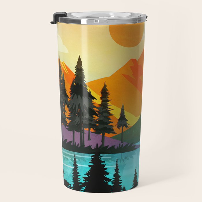 Colorful sunset near the peaceful forest lake Travel Mug Gallery Image 3