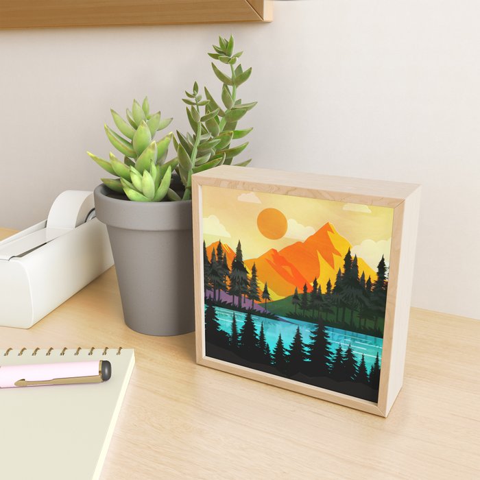 Colorful sunset near the peaceful forest lake Mini Art Print Gallery Image 2