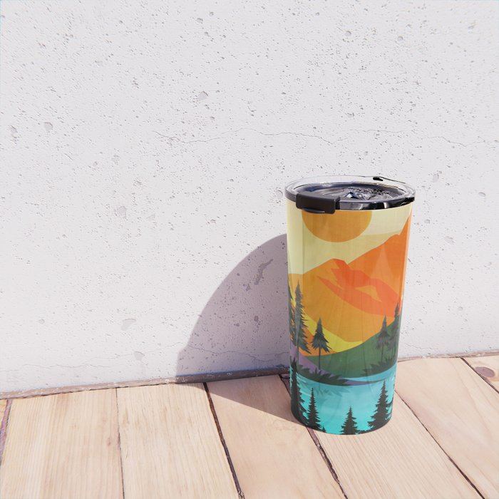 Colorful sunset near the peaceful forest lake Travel Mug Gallery Image 4