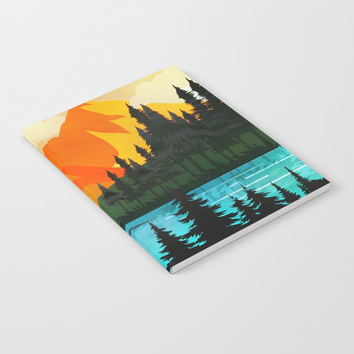 Colorful sunset near the peaceful forest lake Notebook Gallery Image 1
