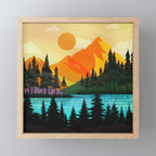 Colorful sunset near the peaceful forest lake Mini Art Print Gallery Image 1