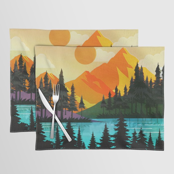 Colorful sunset near the peaceful forest lake Placemat Gallery Image 1