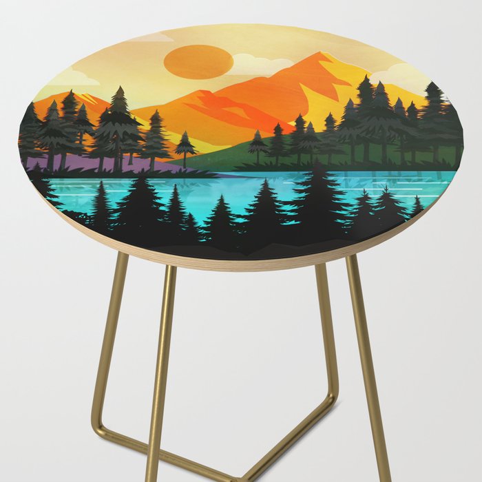 Colorful sunset near the peaceful forest lake Side Table Gallery Image 2