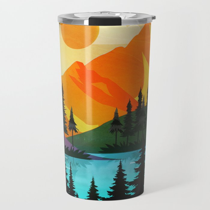 Colorful sunset near the peaceful forest lake Travel Mug Gallery Image 1
