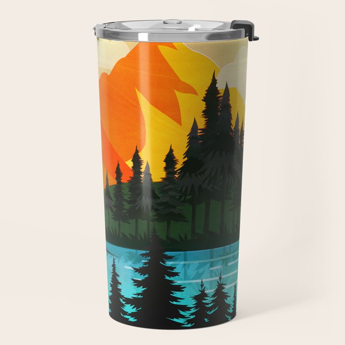 Colorful sunset near the peaceful forest lake Travel Mug Gallery Image 2