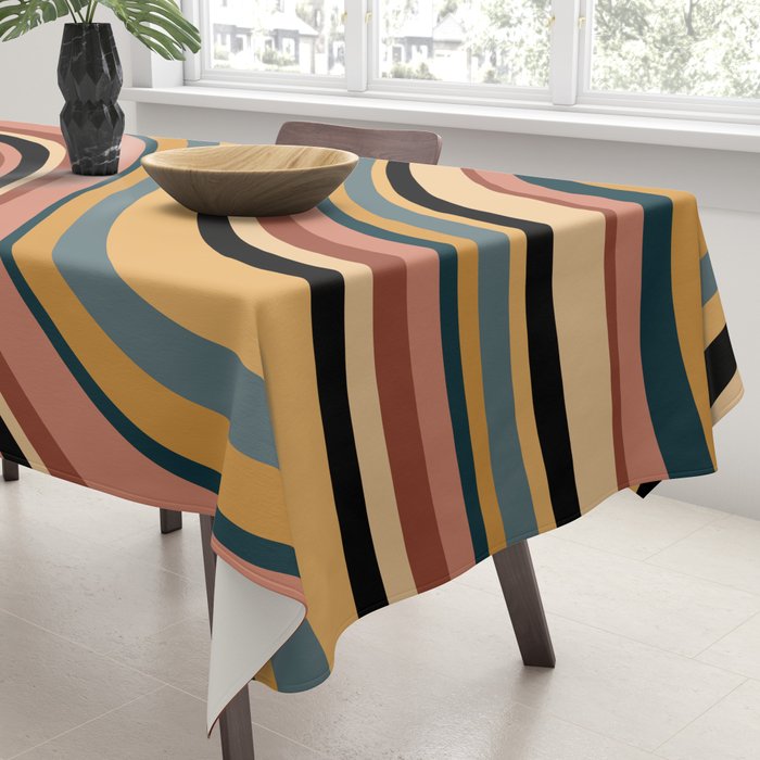 Wavy Stripes X - Vintage Neutral Tablecloth Gallery Image 3