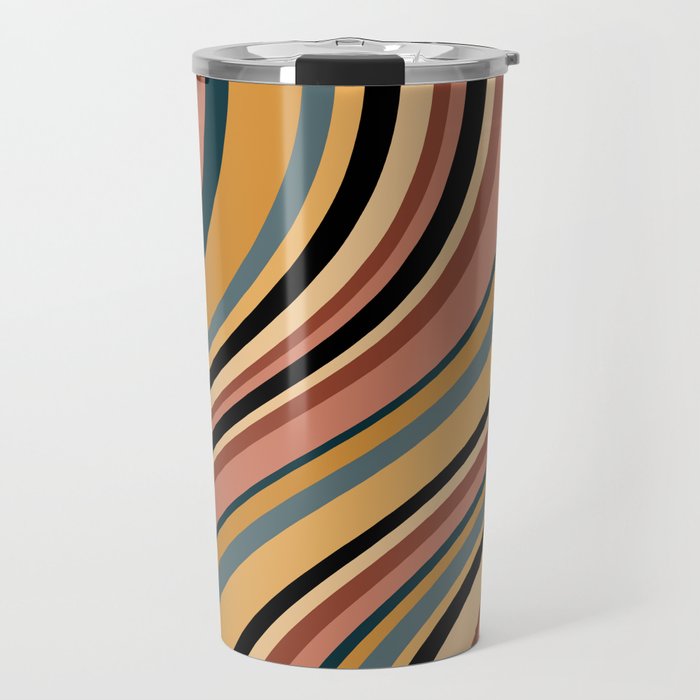 Wavy Stripes X - Vintage Neutral Travel Mug Gallery Image 1