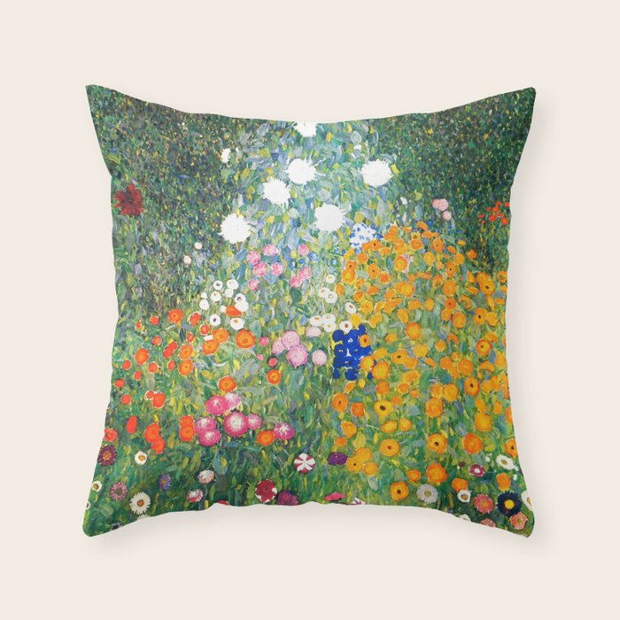 Gustav Klimt "Blumengarten (Flower Garden)" Throw Pillow Gallery Image 1