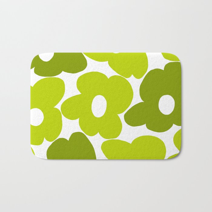 Large Retro Flowers Shades of Spring Green White Background #decor #society6 #buyart Bath Mat Gallery Image 1