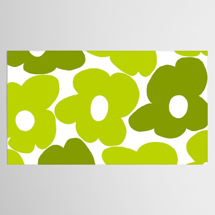 Large Retro Flowers Shades of Spring Green White Background #decor #society6 #buyart Tablecloth Gallery Image 2