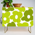 Large Retro Flowers Shades of Spring Green White Background #decor #society6 #buyart Credenza Gallery Image 1