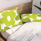 Large Retro Flowers Shades of Spring Green White Background #decor #society6 #buyart Pillow Sham Gallery Image 2