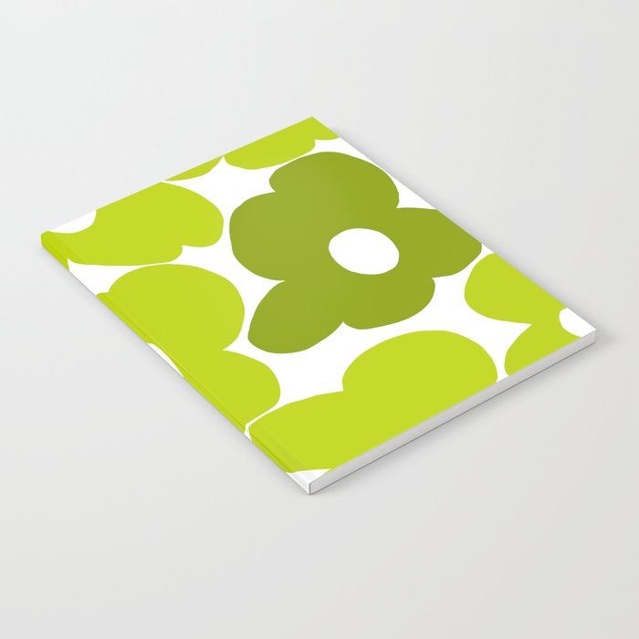 Large Retro Flowers Shades of Spring Green White Background #decor #society6 #buyart Notebook Gallery Image 1