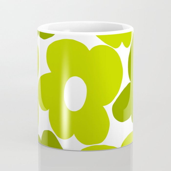 Large Retro Flowers Shades of Spring Green White Background #decor #society6 #buyart Coffee Mug Gallery Image 4