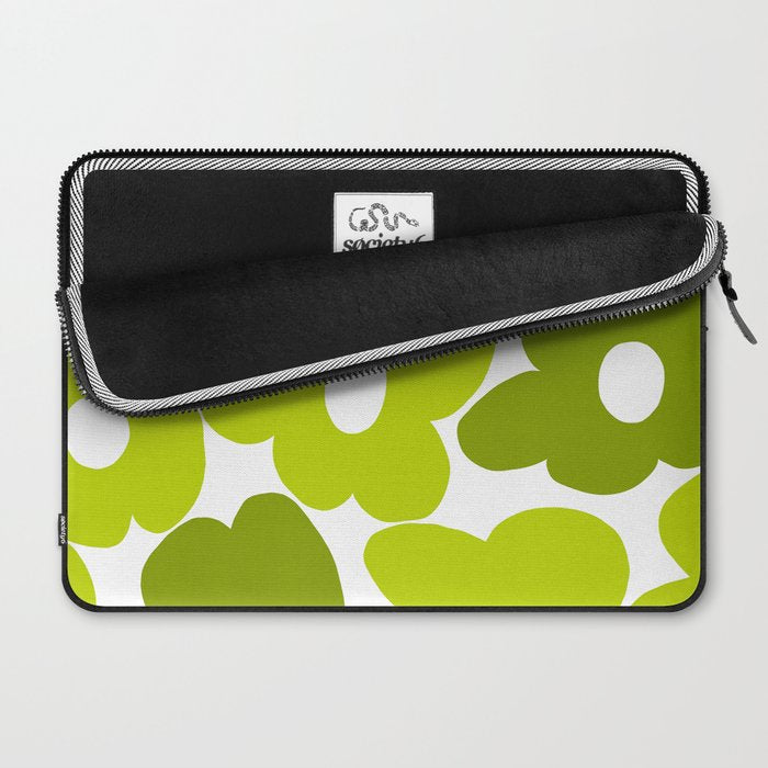 Large Retro Flowers Shades of Spring Green White Background #decor #society6 #buyart Laptop Sleeve Gallery Image 2