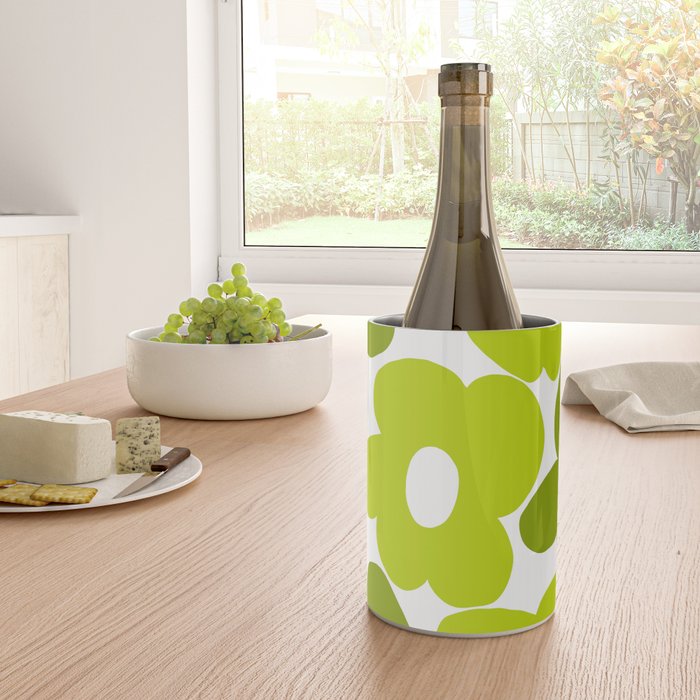 Large Retro Flowers Shades of Spring Green White Background #decor #society6 #buyart Wine Chiller Gallery Image 4
