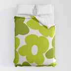 Large Retro Flowers Shades of Spring Green White Background #decor #society6 #buyart Comforter Gallery Image 6