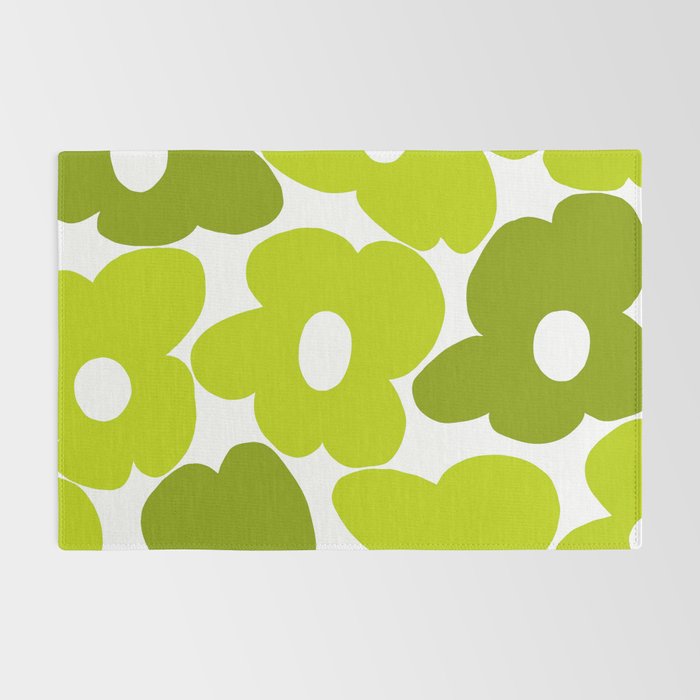 Large Retro Flowers Shades of Spring Green White Background #decor #society6 #buyart Rug Gallery Image 2
