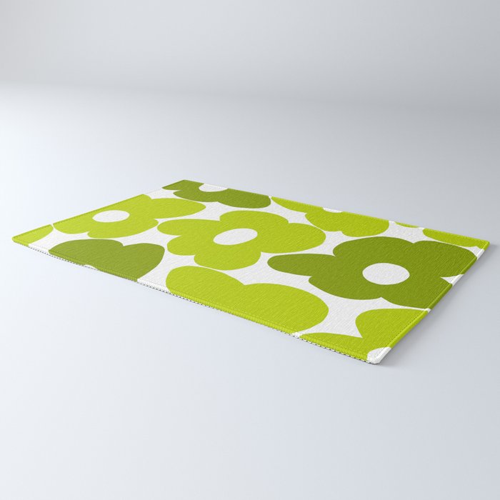 Large Retro Flowers Shades of Spring Green White Background #decor #society6 #buyart Rug Gallery Image 3