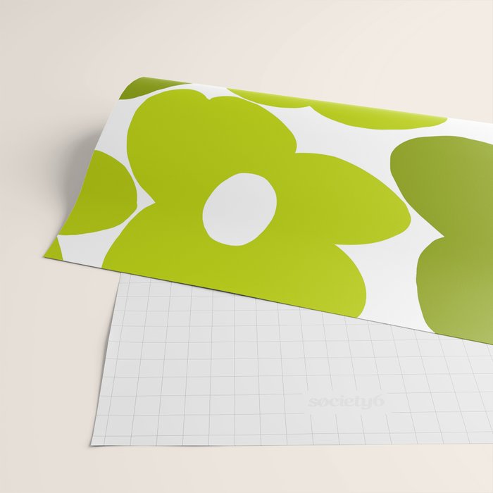 Large Retro Flowers Shades of Spring Green White Background #decor #society6 #buyart Wrapping Paper Gallery Image 2