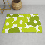 Large Retro Flowers Shades of Spring Green White Background #decor #society6 #buyart Rug Gallery Image 1